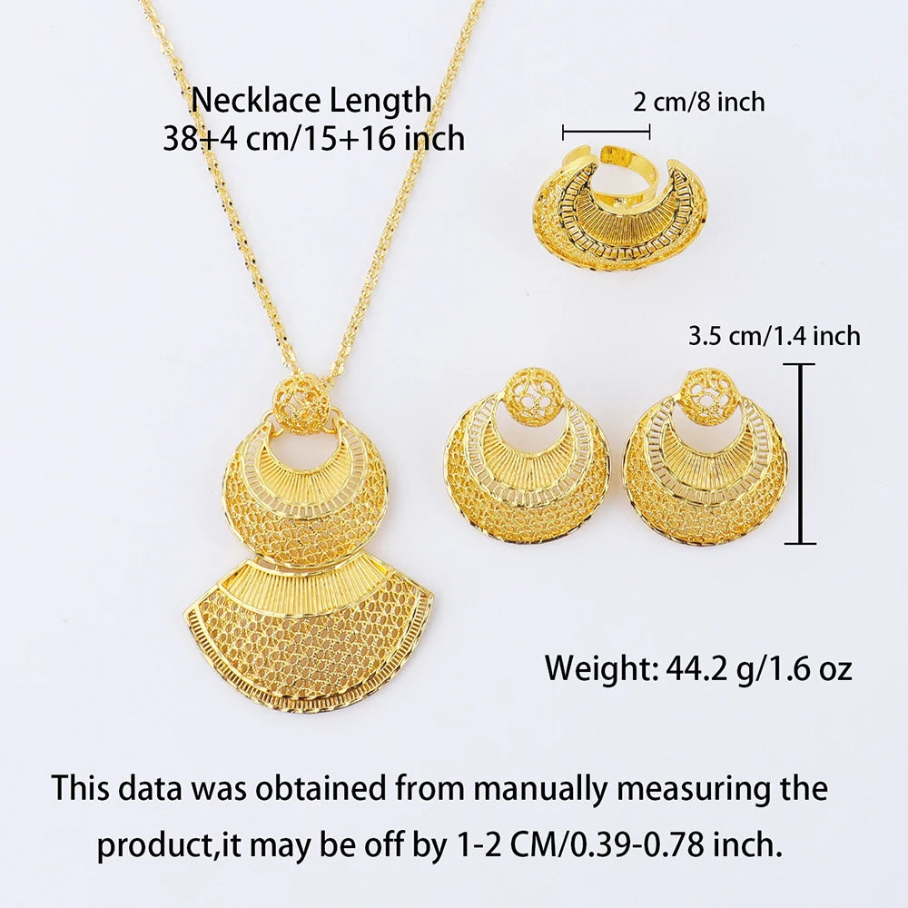 Nigerian Jewelry Set Women Wedding Jewelry Dubai Gold Geometric Flower Necklace Earrings Ring Luxury Party Favors