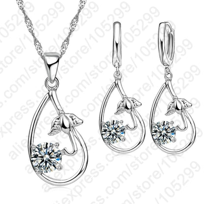 Wedding Bridal Jewelry Sets for Women Neckalce and Earrings 925 Sterling Silver Romantic Style Jewelry for Women As Gift