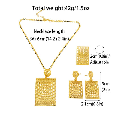 Nigerian Jewelry Set Women Wedding Jewelry Dubai Gold Geometric Flower Necklace Earrings Ring Luxury Party Favors