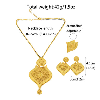 Nigerian Jewelry Set Women Wedding Jewelry Dubai Gold Geometric Flower Necklace Earrings Ring Luxury Party Favors
