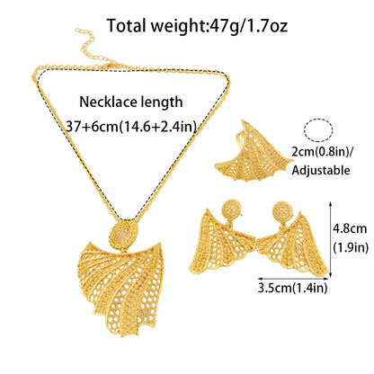 Nigerian Jewelry Set Women Wedding Jewelry Dubai Gold Geometric Flower Necklace Earrings Ring Luxury Party Favors