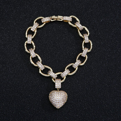 Heart  Jewelry Sets for Women Luxury love thick chain Necklace Earrings Bracelet Wedding Dress Bridal Necklace Sets  wife gift