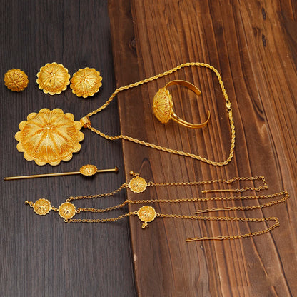 Middle East Jewelry for Women Eritrea Ethiopian Africa Bridal Wedding Pendant Necklaces Earring Ring Bracelet Head Chain Hairpin