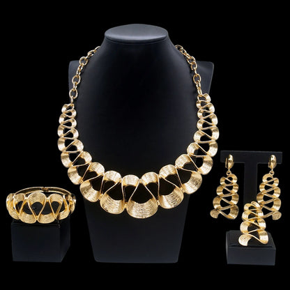 Jewelry Set For Women Gold Plated Wavy Design Fashion Delicate Pendant Necklace Earrings Wedding Holiday Women Jewelry Gifts