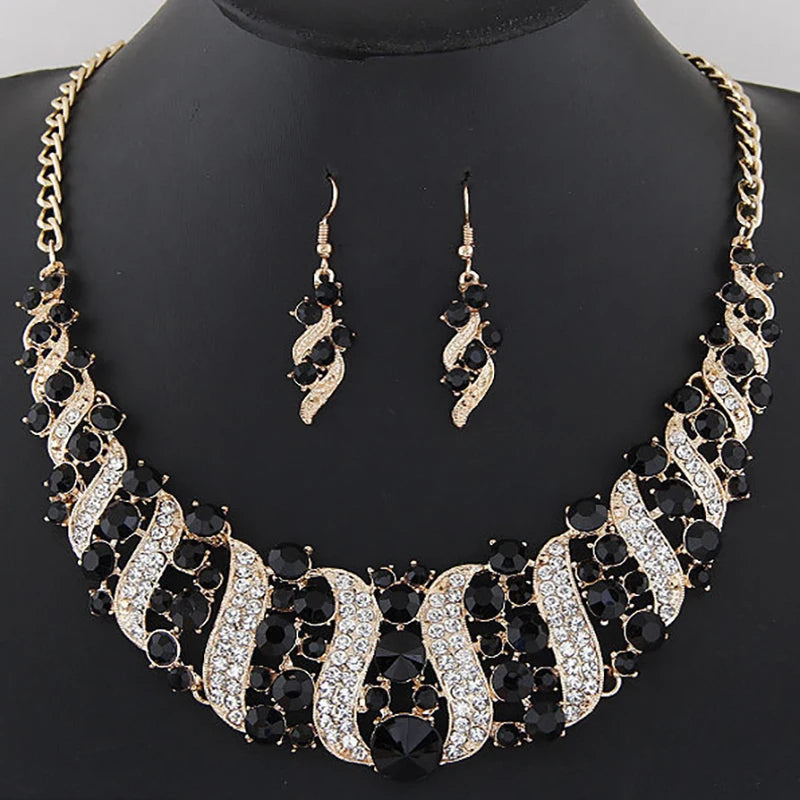 Romantic 2 Pieces/set Wedding Jewelry Set Shiny Crystal Bridal Jewelry Set Ladies Necklace Earrings