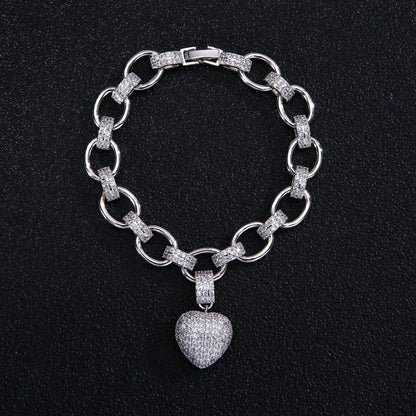 Heart  Jewelry Sets for Women Luxury love thick chain Necklace Earrings Bracelet Wedding Dress Bridal Necklace Sets  wife gift