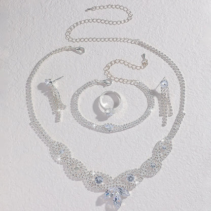 Jewelry wholesale fashion new necklace earrings bracelet ring set shiny bride jewelry two-piece set with accessories