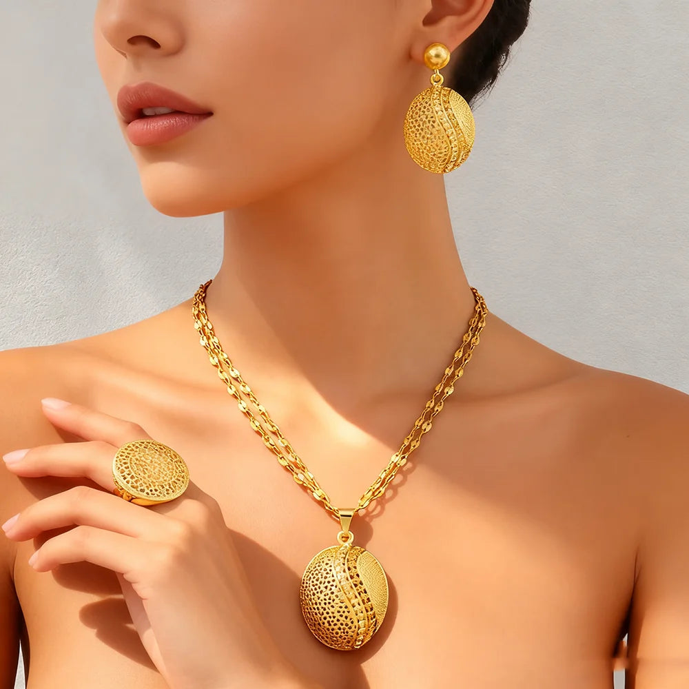 dubai jewelry gold sets Necklace and earrings set for women high quality plated jewelry sets weddings mother gifts