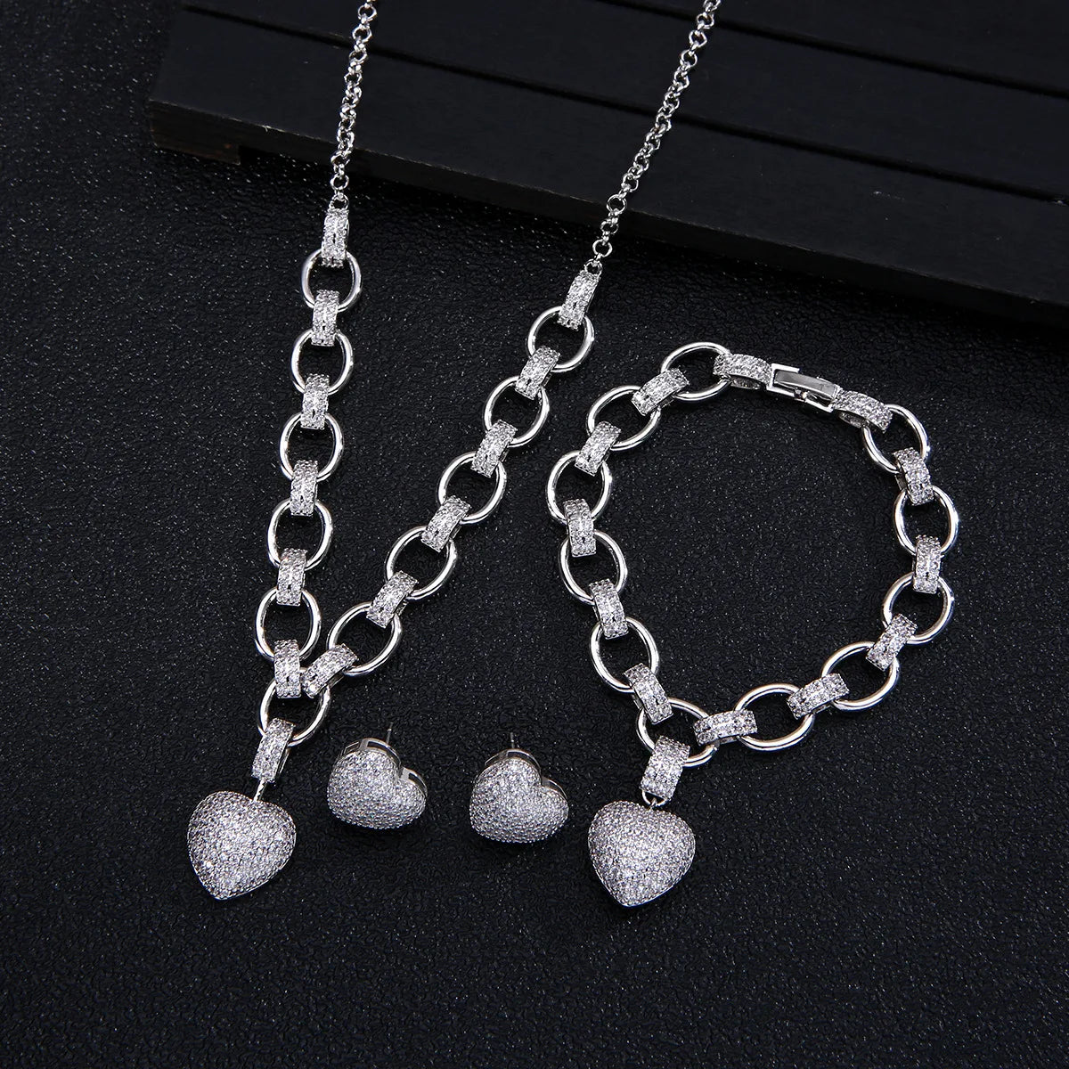 Heart  Jewelry Sets for Women Luxury love thick chain Necklace Earrings Bracelet Wedding Dress Bridal Necklace Sets  wife gift