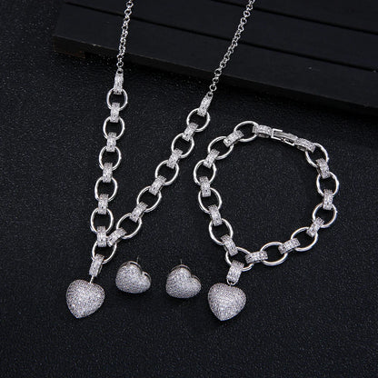 Heart  Jewelry Sets for Women Luxury love thick chain Necklace Earrings Bracelet Wedding Dress Bridal Necklace Sets  wife gift