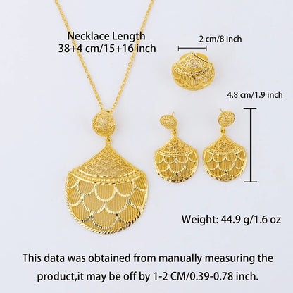 Nigerian Jewelry Set Women Wedding Jewelry Dubai Gold Geometric Flower Necklace Earrings Ring Luxury Party Favors