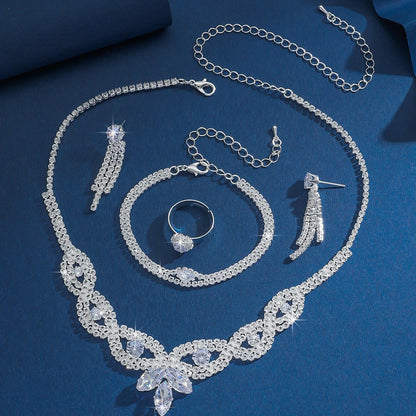 Jewelry wholesale fashion new necklace earrings bracelet ring set shiny bride jewelry two-piece set with accessories