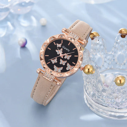 Butterfly Jewelry Set (without Box)Women Watches Female Leather Watch Rings Necklace Earrings Bracelet Wedding Gift