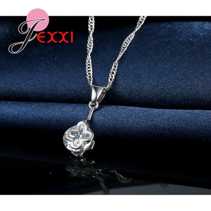 Wedding Accessories Women Jewelry Sets 925 Sterling Silver Color Color Austrian Crystal Hollow Necklace Dangle Earrings