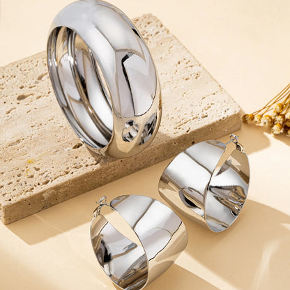 Women's Jewelry Set, Simple and Stylish Glossy Bracelet and Earring Set, Suitable for Daily Wear and Vacation Wear