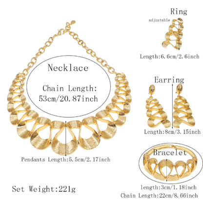 Jewelry Set For Women Gold Plated Wavy Design Fashion Delicate Pendant Necklace Earrings Wedding Holiday Women Jewelry Gifts