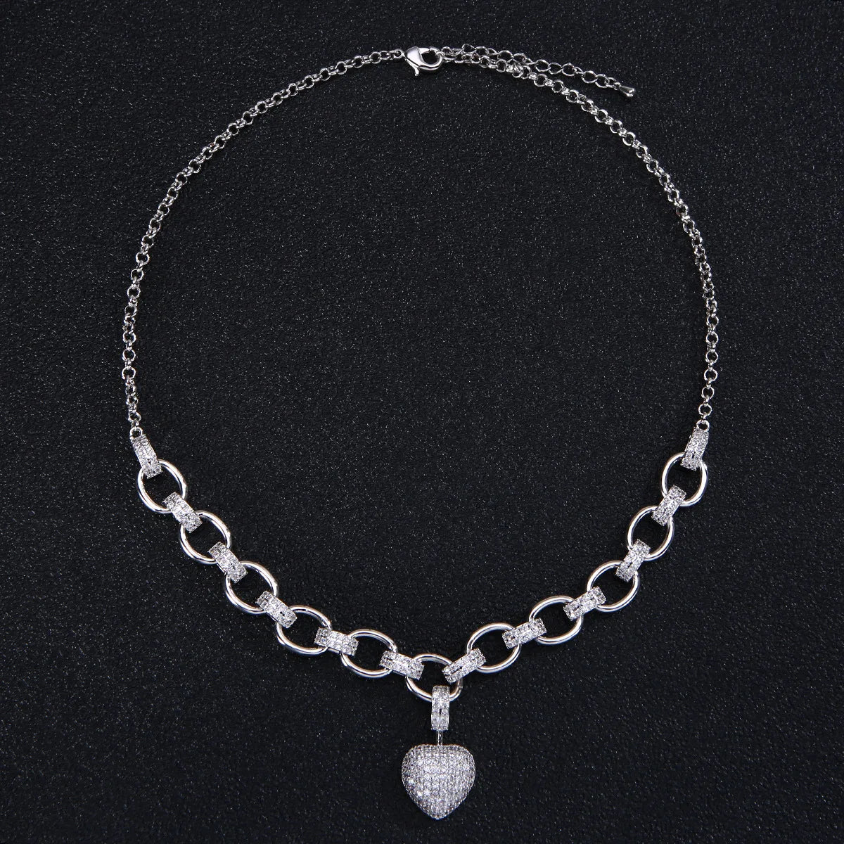 Heart  Jewelry Sets for Women Luxury love thick chain Necklace Earrings Bracelet Wedding Dress Bridal Necklace Sets  wife gift