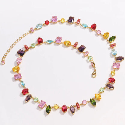 Brand 18K Gold Plated New Luxury Colourful Crystal Zircon Necklace For Women Fashion Party Jewelry Accessories Ladies Jewellery