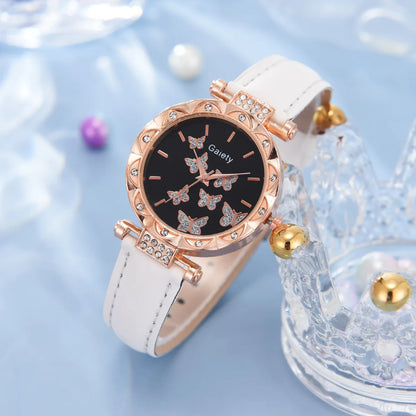Butterfly Jewelry Set (without Box)Women Watches Female Leather Watch Rings Necklace Earrings Bracelet Wedding Gift