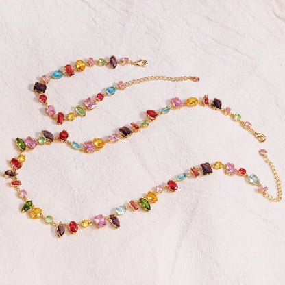 Brand 18K Gold Plated New Luxury Colourful Crystal Zircon Necklace For Women Fashion Party Jewelry Accessories Ladies Jewellery