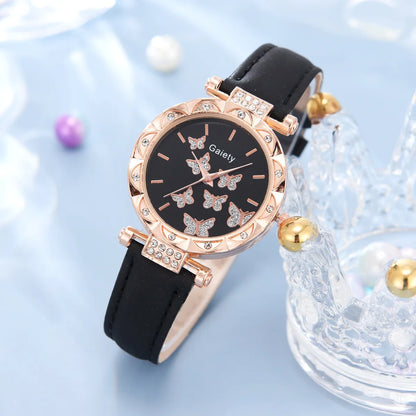 Butterfly Jewelry Set (without Box)Women Watches Female Leather Watch Rings Necklace Earrings Bracelet Wedding Gift