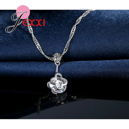 Wedding Accessories Women Jewelry Sets 925 Sterling Silver Color Color Austrian Crystal Hollow Necklace Dangle Earrings