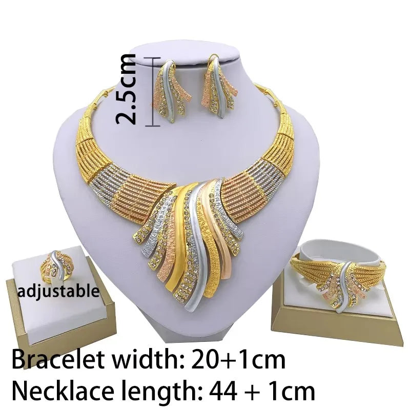 Dubai Jewelry Set For Women 24K Gold Plated Luxury Necklace Earrings Bracelet And Ring Set Jewelry For Wedding Party Trending