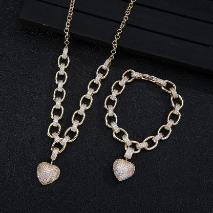Heart  Jewelry Sets for Women Luxury love thick chain Necklace Earrings Bracelet Wedding Dress Bridal Necklace Sets  wife gift