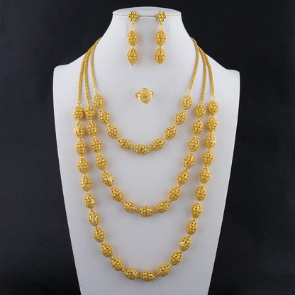 women  jewelry set indian arabic african ethiopian golden color jewelry set Hollow Out Oval Necklace Earrings Ring free shipping