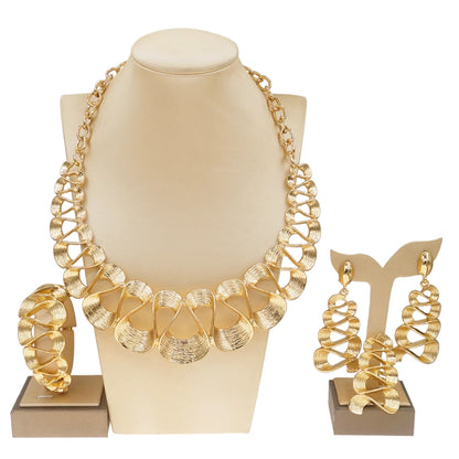 Jewelry Set For Women Gold Plated Wavy Design Fashion Delicate Pendant Necklace Earrings Wedding Holiday Women Jewelry Gifts