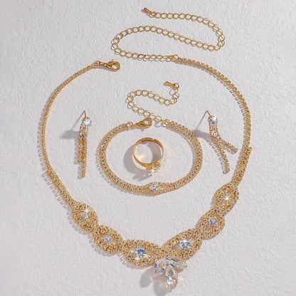 Jewelry wholesale fashion new necklace earrings bracelet ring set shiny bride jewelry two-piece set with accessories