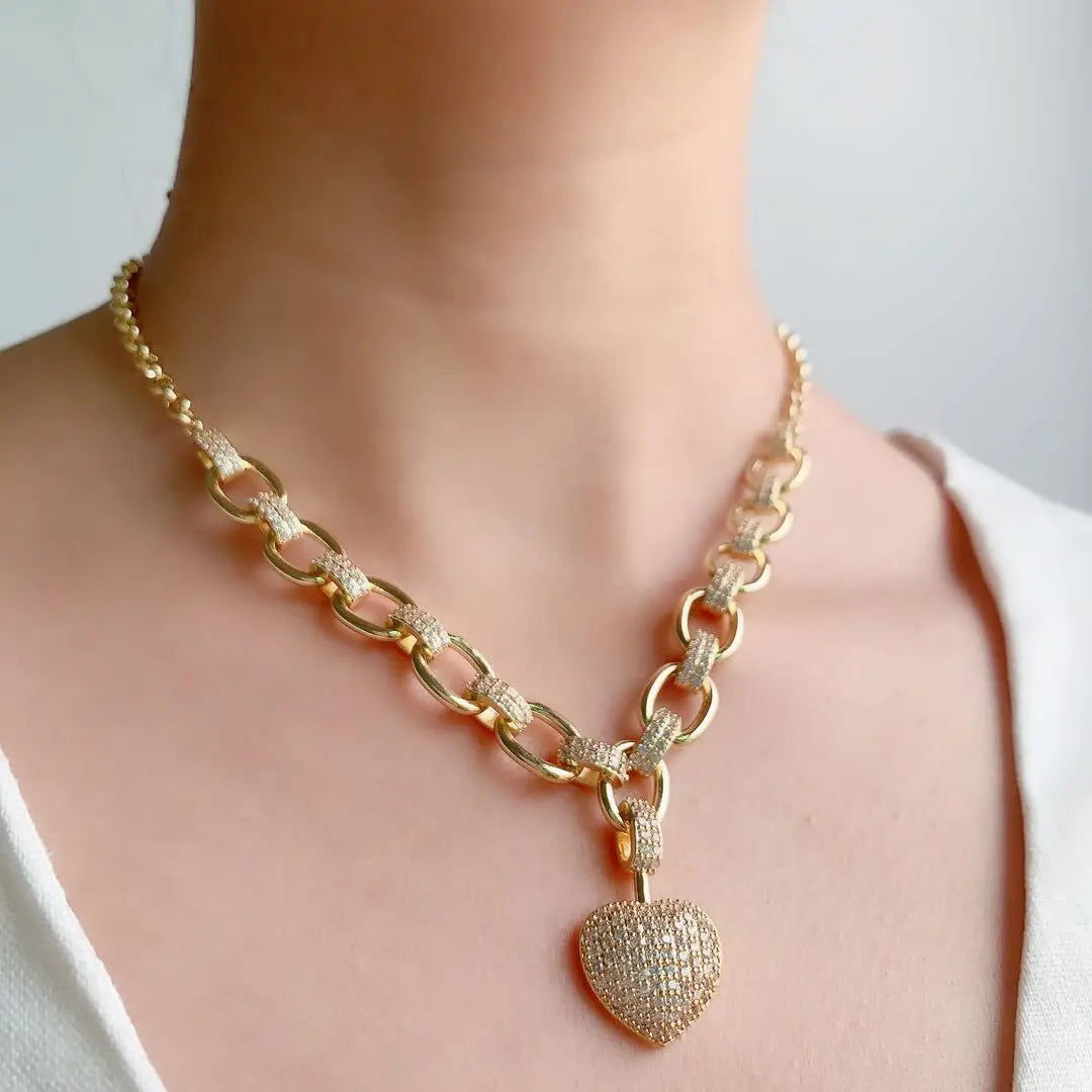 Heart  Jewelry Sets for Women Luxury love thick chain Necklace Earrings Bracelet Wedding Dress Bridal Necklace Sets  wife gift