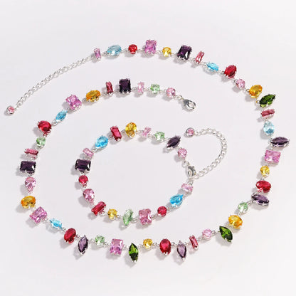 Brand 18K Gold Plated New Luxury Colourful Crystal Zircon Necklace For Women Fashion Party Jewelry Accessories Ladies Jewellery
