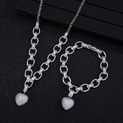 Heart  Jewelry Sets for Women Luxury love thick chain Necklace Earrings Bracelet Wedding Dress Bridal Necklace Sets  wife gift